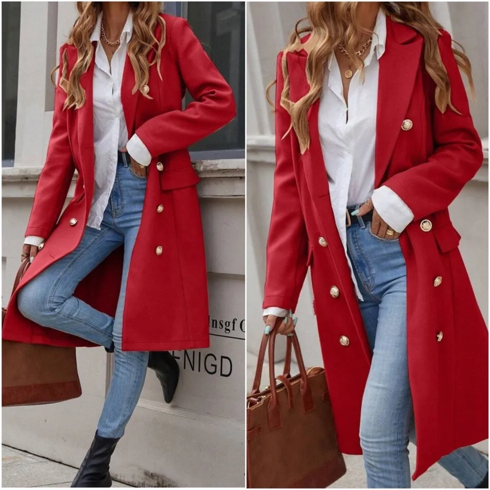 Classic Colorful Button up Double Breasted Jacket Coat - Picture 3 of 5